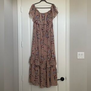 love, Fire Pink Floral Ruffle Maxi Dress